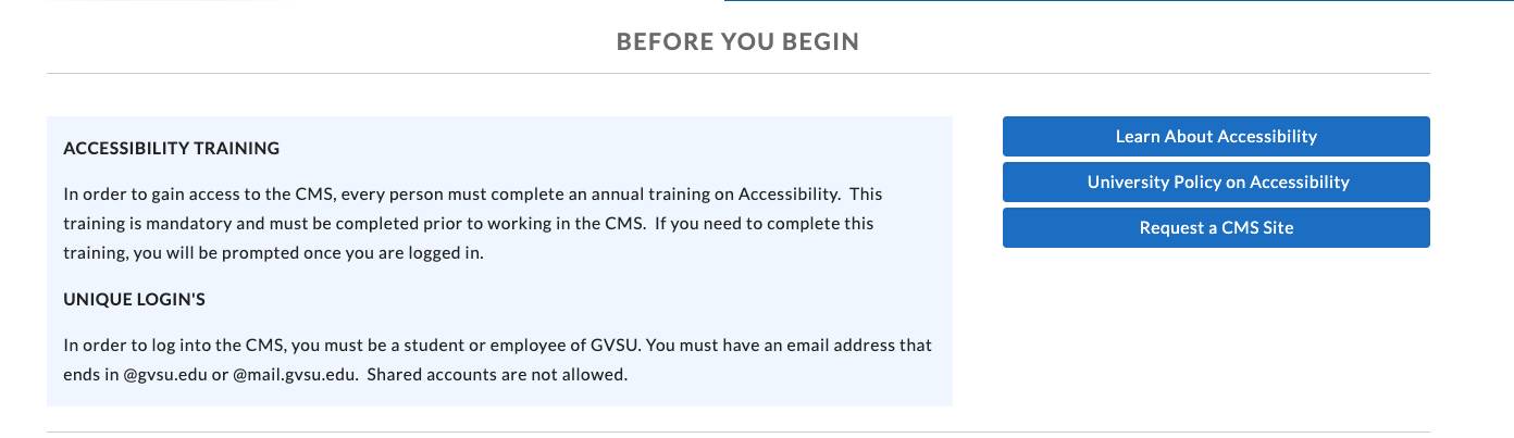 Screenshot of CMS 101 Tutorial Page
